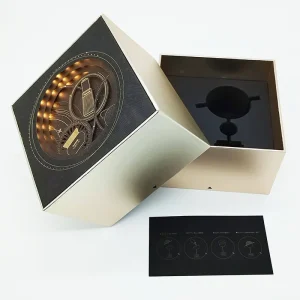 golden paper lift off lid gift boxes with led light