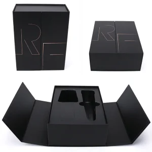 dual opening black rigid paperboard magnetic boxes