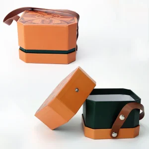 custom octagonal shape rigid gift boxes with strap