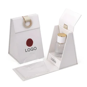 custom shape perfume white box with custom logo and handle