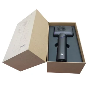 Rigid paper hair dryer packaging with black moulded pulp insert