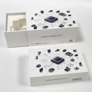 AI hardware packaging box with molded pulp insert and premium rigid drawer box design